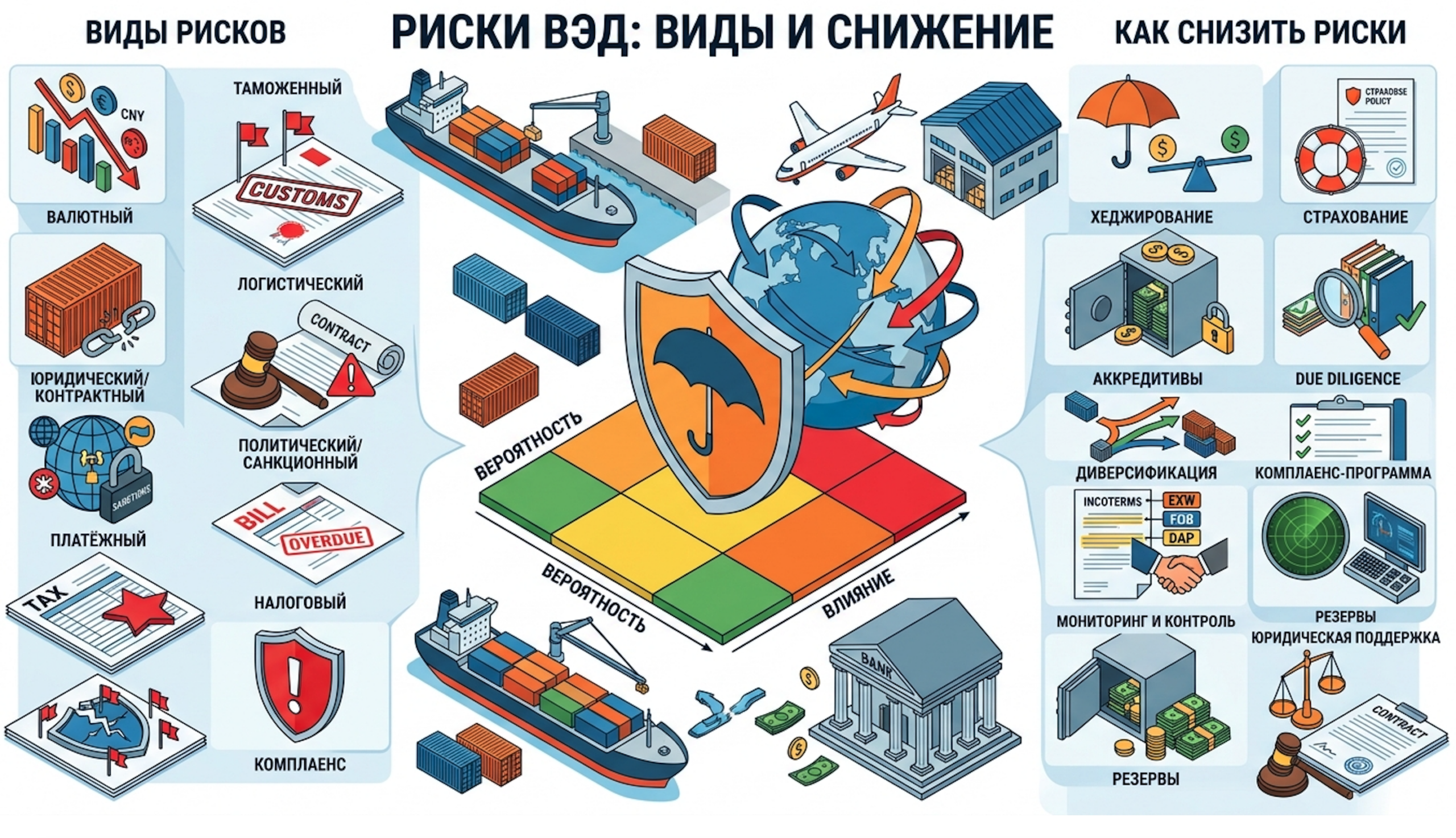 Риски ВЭД: какие бывают риски у участников внешнеэкономической деятельности и как их снизить